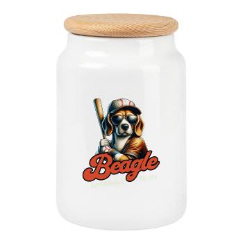 Beagle Baseball Team Beagle Und Baseball Liebhaber - Keksdose mit Holzdeckel - Weiß - Vorne