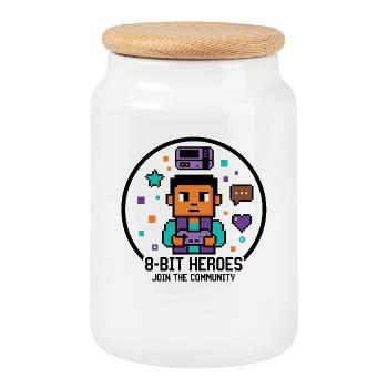 Pixel Gamer | Style de jeux vidéo rétro 8 bits - Boîte à biscuits avec couvercle en bois - blanc - Devant
