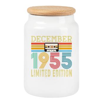 Born December 1955 70 Years 70th Birthday Gift - Cookie Jar with Wooden Lid - white - Front