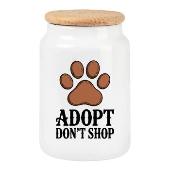 Adopt Don't Shop - Animal Welfare Slogan - Cookie Jar with Wooden Lid - white - Front