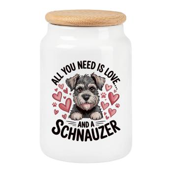 Cute Schnauzer Dog - Cookie Jar with Wooden Lid - white - Front
