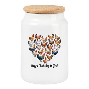 Happy Cluck-day Chickens Heart Illustration - Cookie Jar with Wooden Lid - white - Front