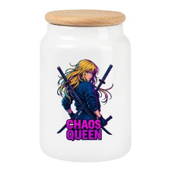 Chaos Queen Kämpferin Zweikampf Samurai Motiv - Keksdose mit Holzdeckel - Weiß - Vorne