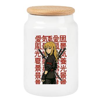 風景愛光夏景 Kanji Héroïne Anime Sword - Boîte à biscuits avec couvercle en bois - blanc - Devant
