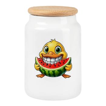 Merry Duck Watermelon Summer Delight - Cookie Jar with Wooden Lid - white - Front