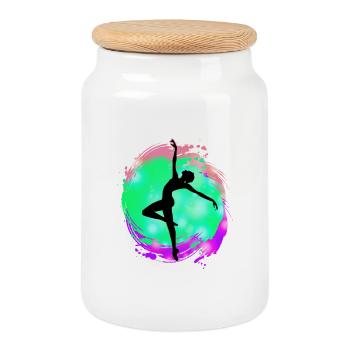 Tänzerin Silhouette Neon-Splash - Keksdose mit Holzdeckel - Weiß - Vorne