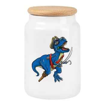 T-shirt Pirate T-Rex Guerrier Aventure Épique de Dinosaures - Boîte à biscuits avec couvercle en bois - blanc - Devant