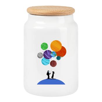 Astronaut Holding Planet Balloons Cosmic Journey T - Cookie Jar with Wooden Lid - white - Front