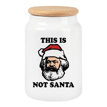 Karl Marx | Ce n’est pas le Père Noël | Père Noël - Boîte à biscuits avec couvercle en bois - blanc - Devant