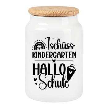 Hello School – School Child 2026 - First Day of School - Cookie Jar with Wooden Lid - white - Front