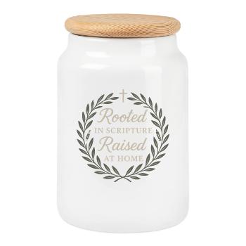 Christian Homeschool-Mother-Faith - Cookie Jar with Wooden Lid - white - Front