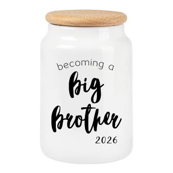 Futur grand frère 2026 - Boîte à biscuits avec couvercle en bois - blanc - Devant