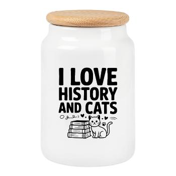 J’aime l’histoire et les chats - Boîte à biscuits avec couvercle en bois - blanc - Devant