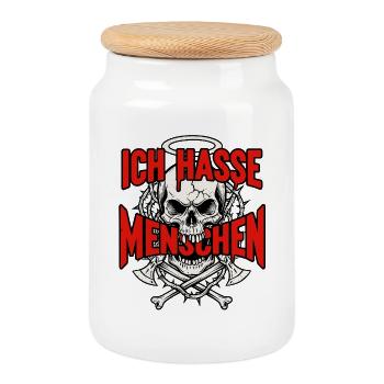 I Hate People Skull Skull - Cookie Jar with Wooden Lid - white - Front
