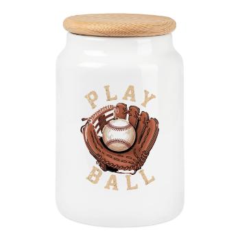 Baseball Spiel Handschuh Play Ball Design - Keksdose mit Holzdeckel - Weiß - Vorne