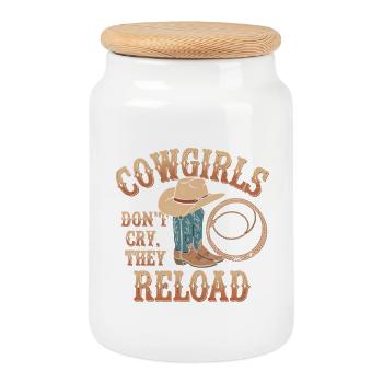 Western Girls Humor - Cookie Jar with Wooden Lid - white - Front