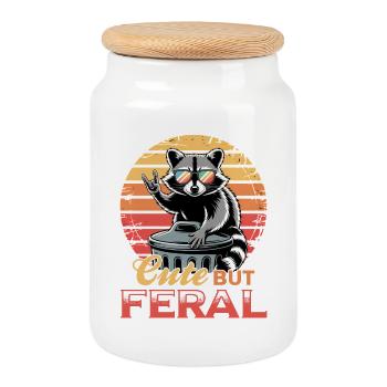 Funny Raccoon - Cookie Jar with Wooden Lid - white - Front