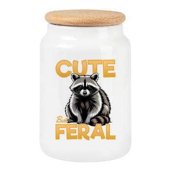 Funny Raccoon - Cookie Jar with Wooden Lid - white - Front