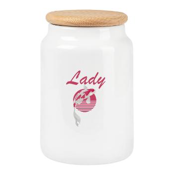 Crazy Koi Lady Funny Fish Pond Animal Humor - Cookie Jar with Wooden Lid - white - Front