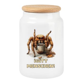 Coffee Spider Wit - Cookie Jar with Wooden Lid - white - Front