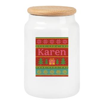 Nom festif Karen Ugly Chrismas Style, Noël - Boîte à biscuits avec couvercle en bois - blanc - Devant