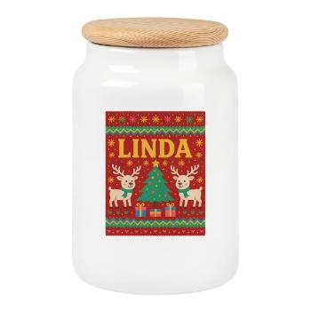 Nom festif Linda moche style de Noël, Noël - Boîte à biscuits avec couvercle en bois - blanc - Devant