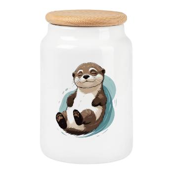 Sourire satisfait de la loutre dans l’eau - Boîte à biscuits avec couvercle en bois - blanc - Devant