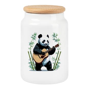 Panda guitarist in the bamboo forest - Cookie Jar with Wooden Lid - white - Front