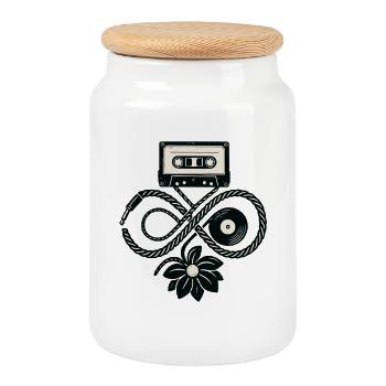 Musique Rétro Cassette Vinyle Infinity Flower - Boîte à biscuits avec couvercle en bois - blanc - Devant