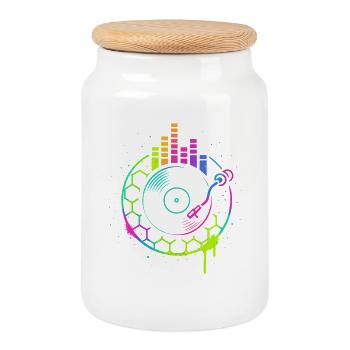 Musique Vinyle Platine DJ Equalizer Retro - Boîte à biscuits avec couvercle en bois - blanc - Devant