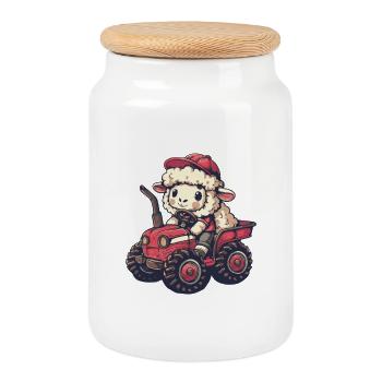 Éleveur de tracteurs à moutons - Boîte à biscuits avec couvercle en bois - blanc - Devant