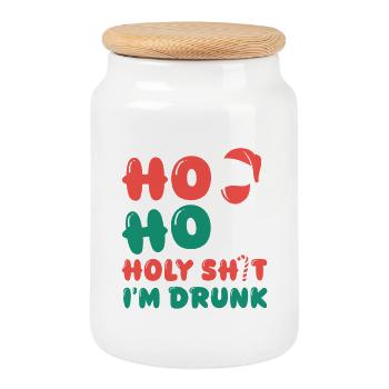 HoHo Holy Shi*t I'm Drunk - Cookie Jar with Wooden Lid - white - Front