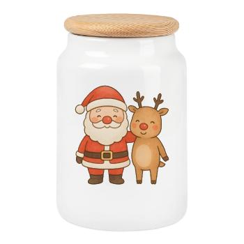 Noël des rennes du Père Noël pour les vacances familiales - Boîte à biscuits avec couvercle en bois - blanc - Devant
