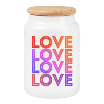 LOVE Text Font Design Gradient Typo - Cookie Jar with Wooden Lid - white - Front