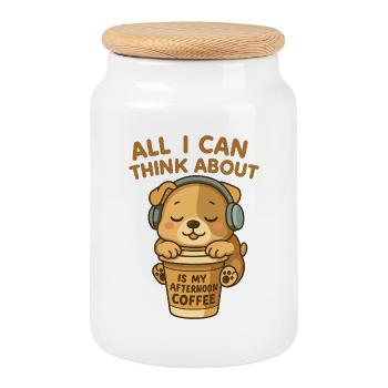 Le chien mignon adore le café de l’après-midi - Boîte à biscuits avec couvercle en bois - blanc - Devant