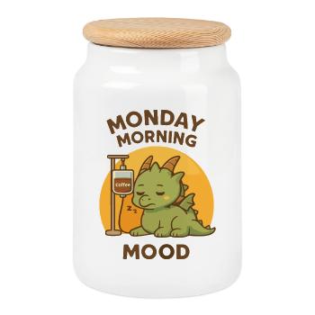 Müder Drache Montagmorgen Kaffee Mood - Keksdose mit Holzdeckel - Weiß - Vorne