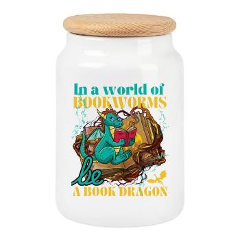 In einer Welt voller Bücherwarms sei ein Drache - Keksdose mit Holzdeckel - Weiß - Vorne