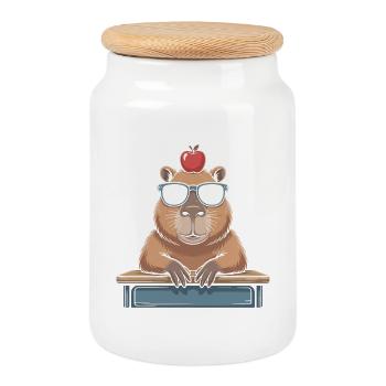cute capybara - Cookie Jar with Wooden Lid - white - Front