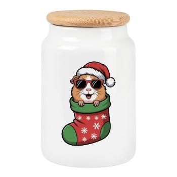 Hamster in Christmas boots - Cookie Jar with Wooden Lid - white - Front