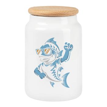 Requin avec des lunettes de soleil qui acclame - Boîte à biscuits avec couvercle en bois - blanc - Devant