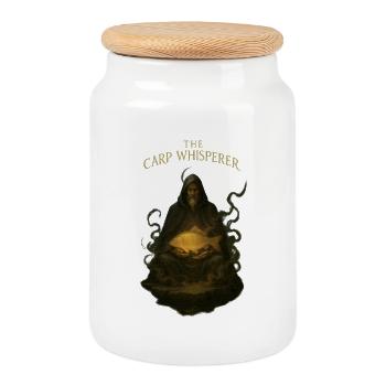 Der Karpfenflüsterer Mystisches Motiv - Keksdose mit Holzdeckel - Weiß - Vorne