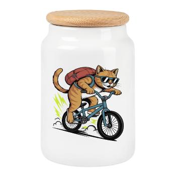 Aventure à moto cool des chats - Boîte à biscuits avec couvercle en bois - blanc - Devant