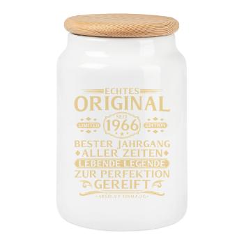 60. Geburtstag Echtes Original seit 1966 - Keksdose mit Holzdeckel - Weiß - Vorne