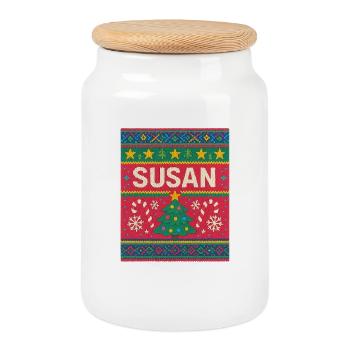 Susan Christmas Knit Art - Keksdose mit Holzdeckel - Weiß - Vorne