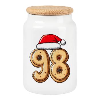 98 Number Biscuit Christmas - Cookie Jar with Wooden Lid - white - Front