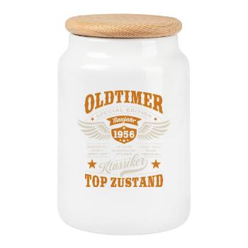 Oldtimer Modell 1956 | Geburtstag Geschenk - Keksdose mit Holzdeckel - Weiß - Vorne