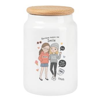 Stylische Freundinnen Illustration Pastelllook - Keksdose mit Holzdeckel - Weiß - Vorne