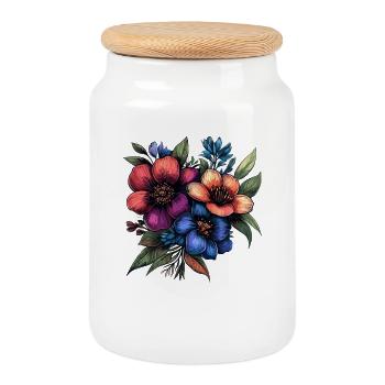 Palette néon fleur fleurie colorée - Boîte à biscuits avec couvercle en bois - blanc - Devant
