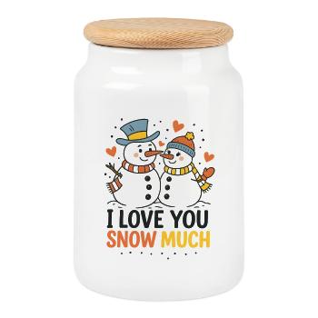 Romantische Schneemann-Liebe – Wintermotiv - Keksdose mit Holzdeckel - Weiß - Vorne