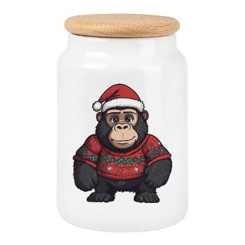 Noël de Noël Gorilla - Boîte à biscuits avec couvercle en bois - blanc - Devant